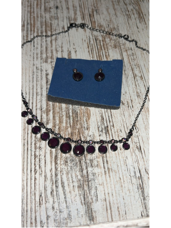 Avon Jewelry - Women's Avon Purple & Black Bezel Necklace & Earring Gift Set, One Size